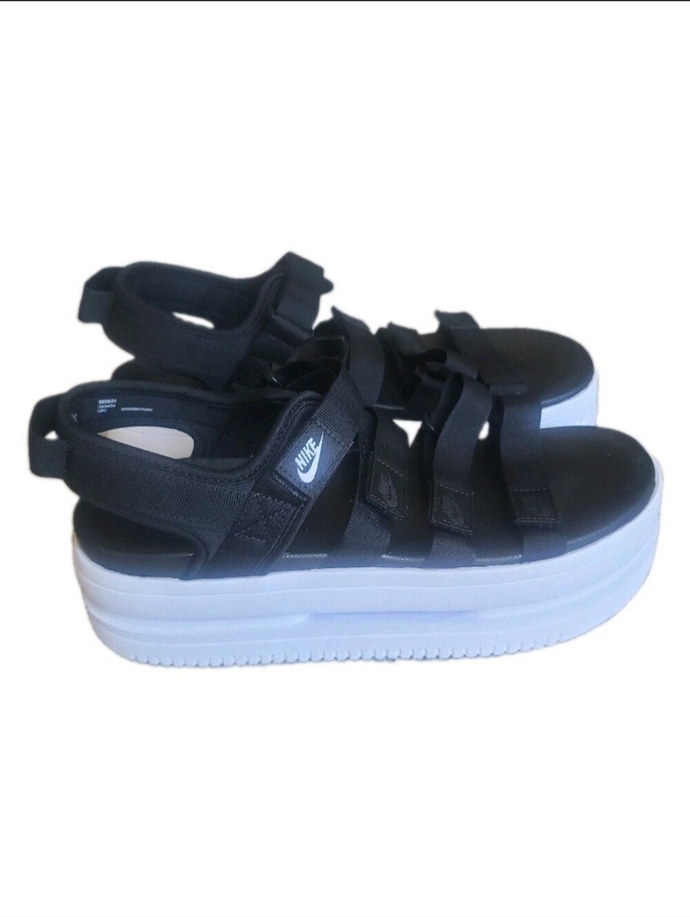 Nike Icon Classic Platform Sandals Womens 11 Black White Sole Straps